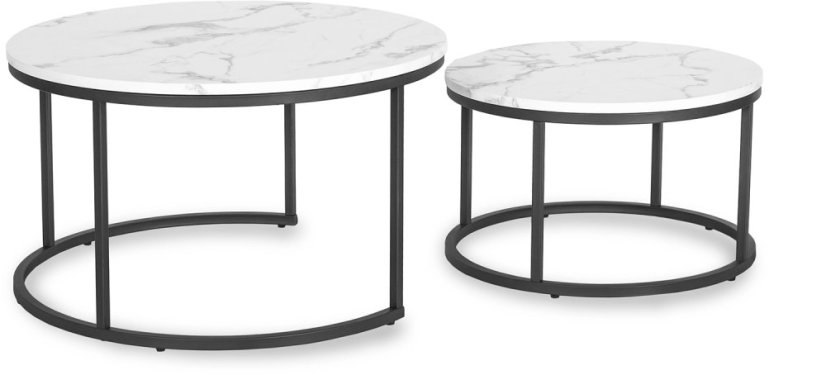 Elegantná sada stolíkov DAFNE MAX, biely mramor a čierny kov Meble Elite