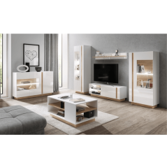 TV stolek CITY — 138,1x40x45,5, dub grandson/bílá Kondela