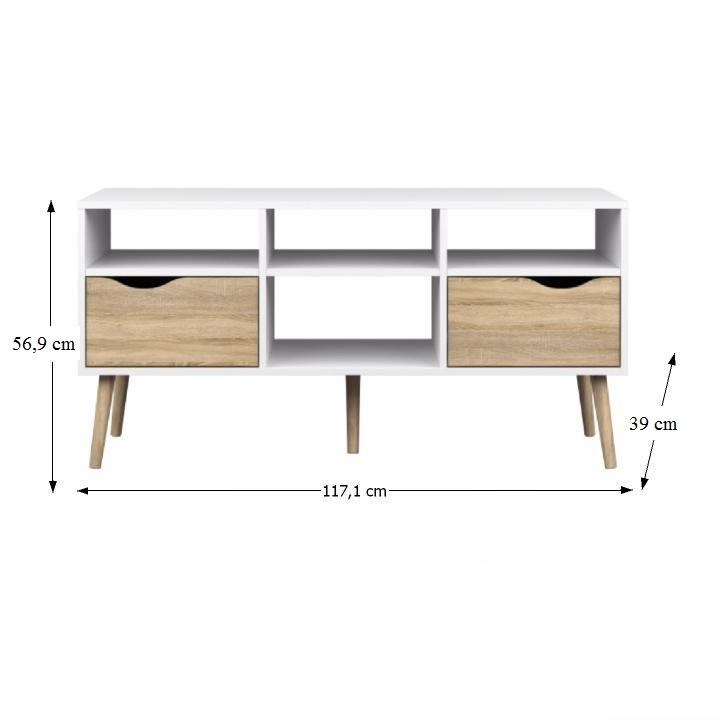 TV stolek OSLO — 117,1x39,10x56,90, dub sonoma, bílá Kondela