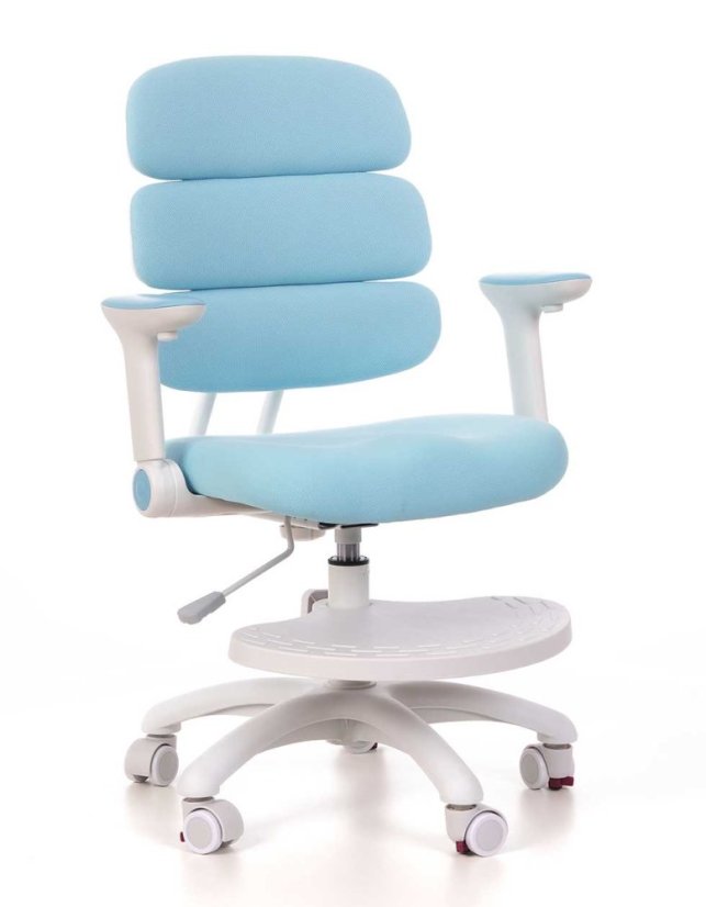 Detská rastúca stolička GRIDDY — látka, biela / modrá