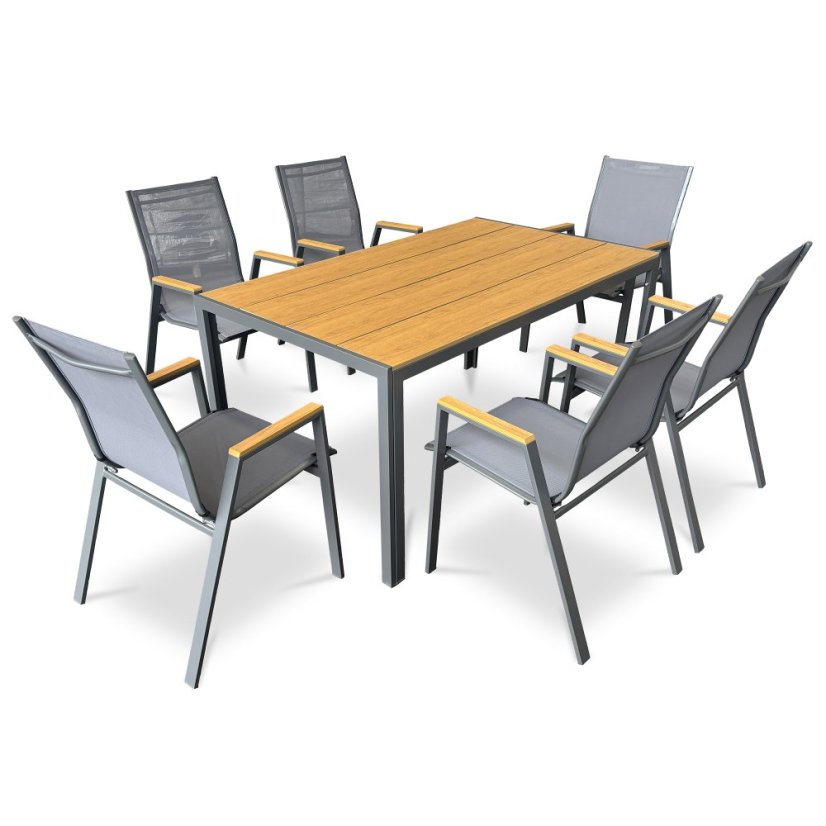 Zahradní stůl METRAXO — 150x90 cm, kov, polywood, hnědá Autronic