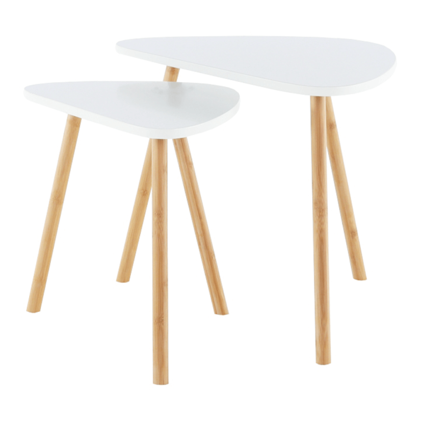 Sada konferenčních stolků BISMAK  — bambus, bílá / přírodní Kondela