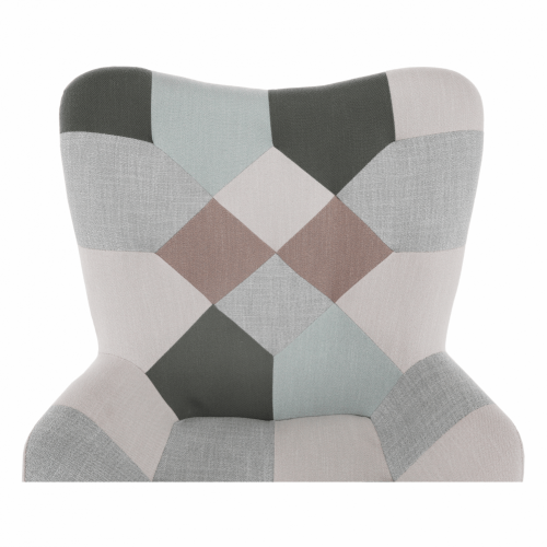Houpací křeslo GERON — dřevo, kov, látka patchwork