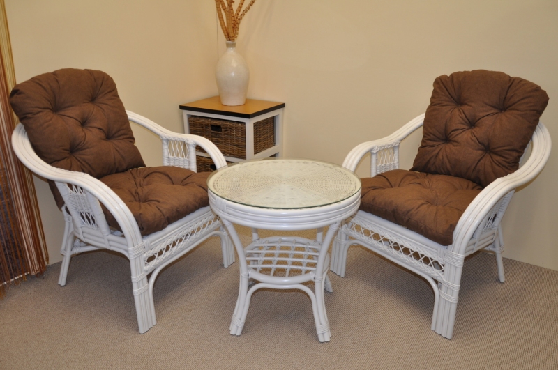 Zahradní set SAULO 2 + 1 — ratan, látka, bílá / více barev