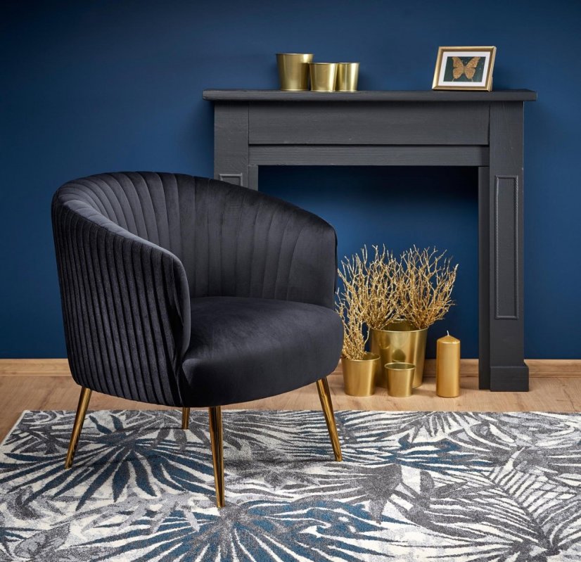 Designové křeslo CROWN — kov, látka, černé Halmar