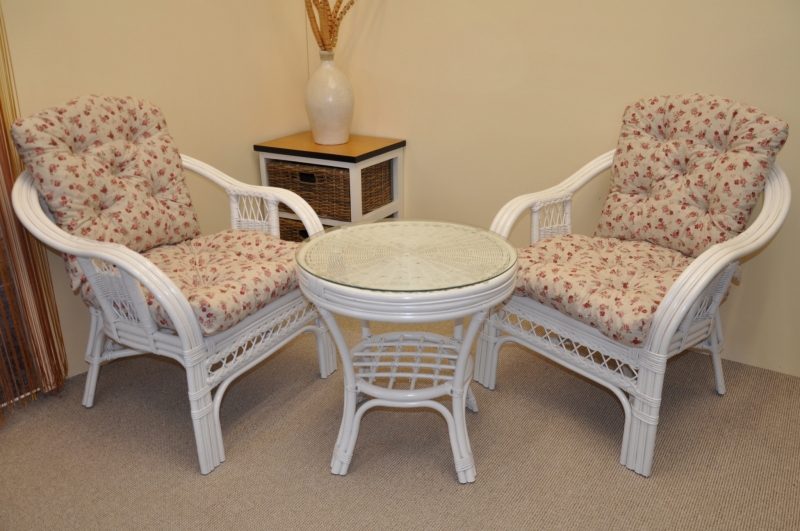 Zahradní set SAULO 2 + 1 — ratan, látka, bílá / více barev