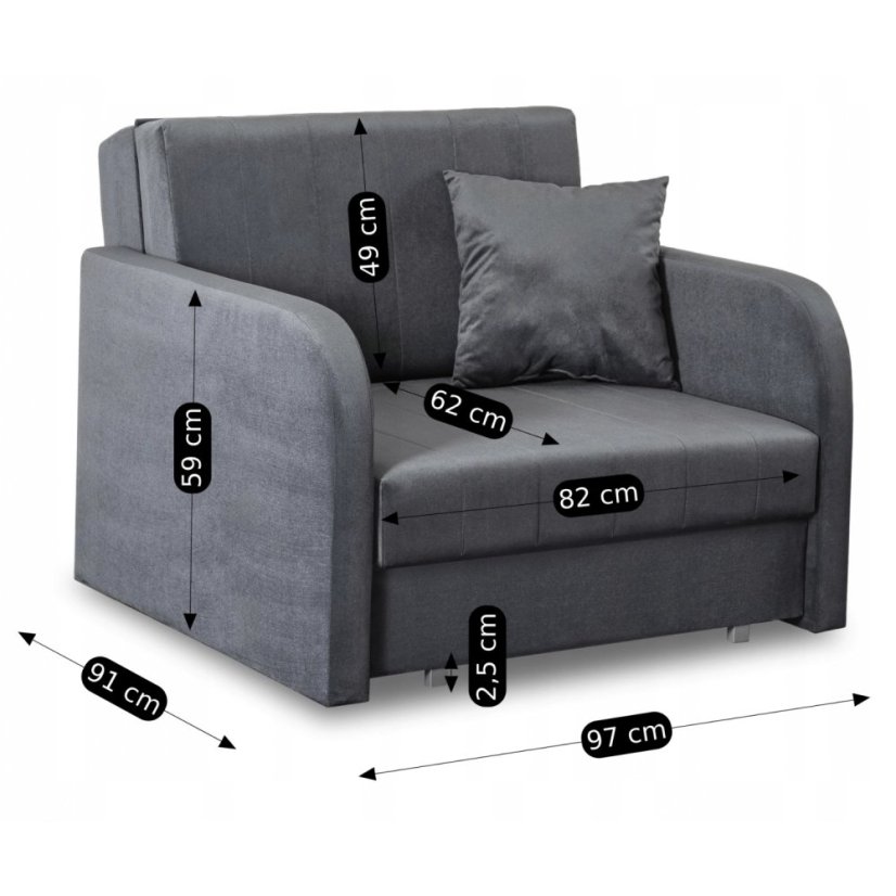 Jednolôžkové rozkladacie kreslo VERO Sivé