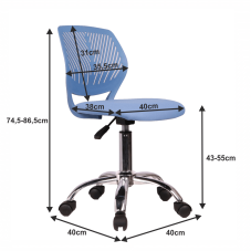 Detská stolička na kolieskach SELVA – ekokoža/chróm, bez podrúčok modrá