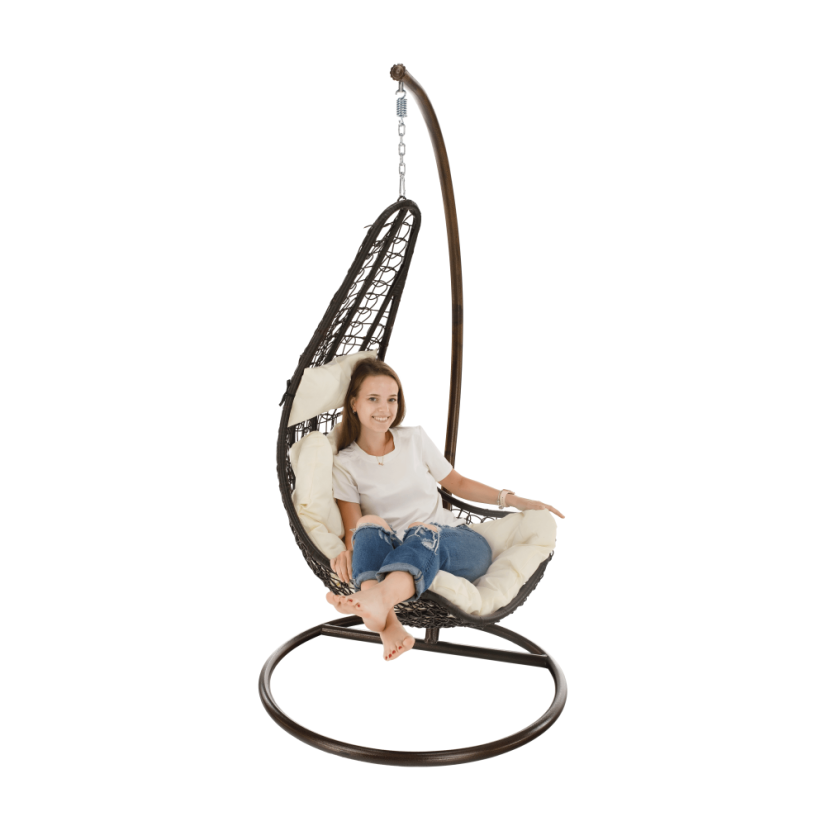 Závěsné křeslo KALEA — hnědá, krémová látka, nosnost 130 kg Kondela