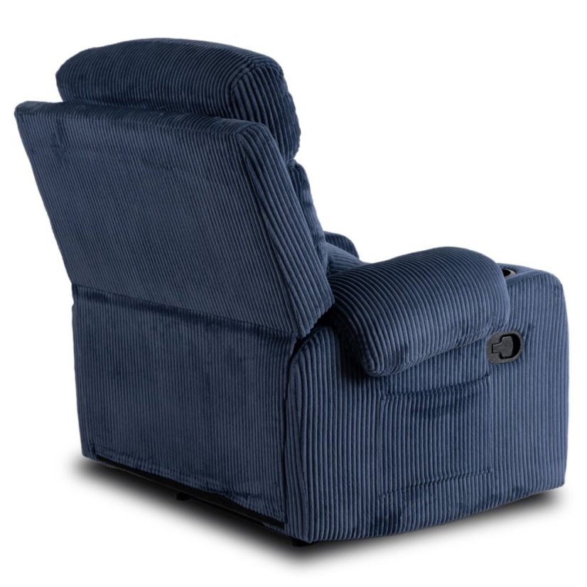 Kreslo TORRES Modrý manšestr – luxusný dizajn s držiakom na poháre