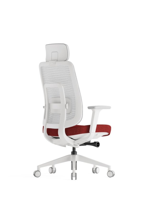 Ergonomická kancelárska stolička K42 WHITE SP – sieťovina/ čalúnená, červená