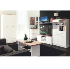 Konferenční stůl TOPTY — 115x55x48 cm, dub sonoma/bílá Kondela