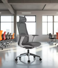 Ergonomická kancelárska stolička WISDOM s opierkou hlavy — sieťovina, sivý plast, nosnosť 120 kg, svetlo sivá Mercury star