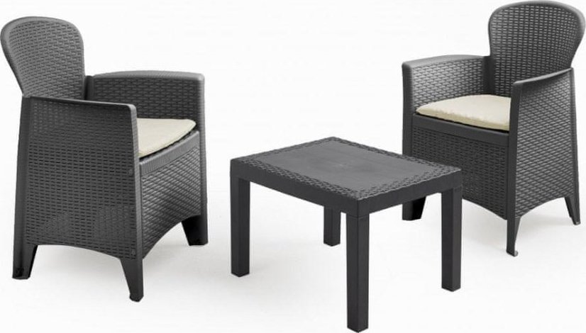 Zahradní balkonový set ANVIL 1 + 2 — umělý ratan, antracit Bibl
