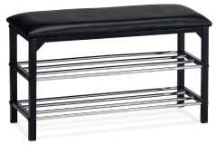 Botník KOBUK s odkladacími policami - kov, koženka, čierna