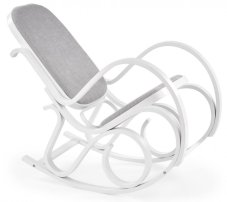 Houpací křeslo MAX — masiv, látka, bílá / šedá Halmar