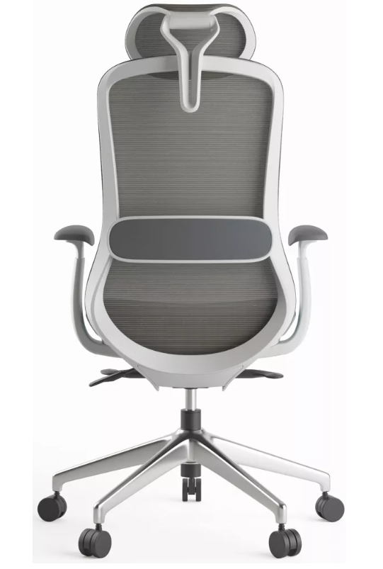 Kancelárska ergonomická stolička BESSEL s podhlavníkom — sieť, čierny plast, nosnosť 120 kg, tmavo sivá