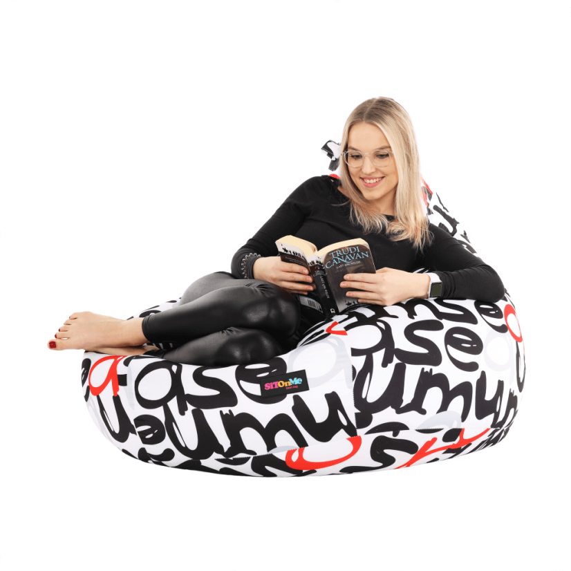 Sedací vak ELION - 86x100, látka, čierna / šedá / červená