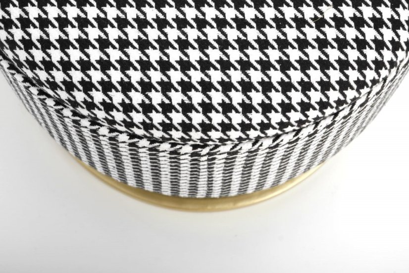 Taburet HARMONY s úložným priestorom - oceľ, látka, zlatá / čierno-biela