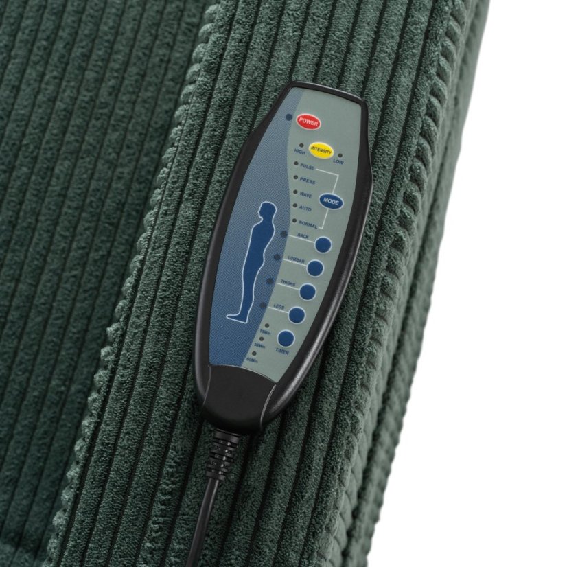 Masážne kreslo SEBASTIAN zo zeleného menčestru pre relax a komfort