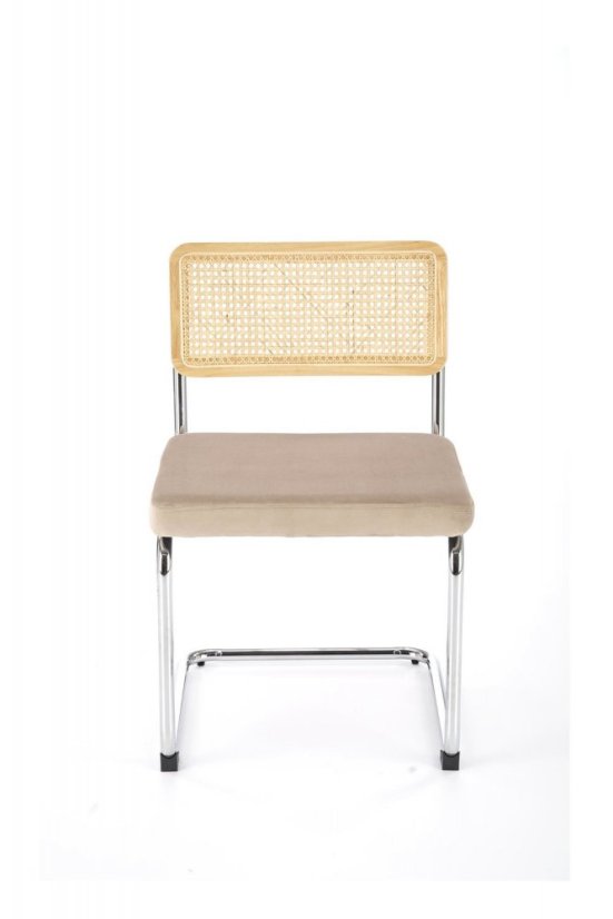 Jedálenská stolička ROSTAM — kov, látka, prírodný ratan, béžová