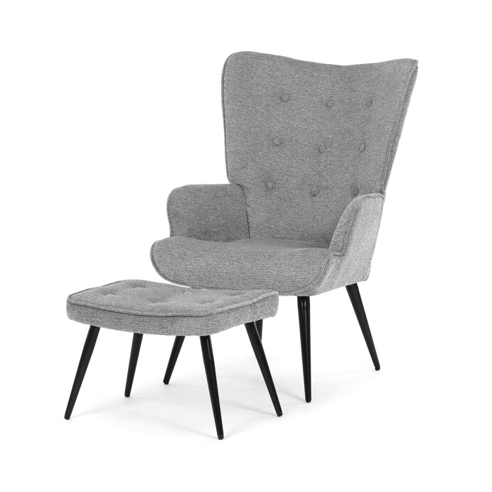 Luxusní relaxační křeslo NUVOLA s taburetem –  vodoodpudivá, sametová, šedá látka