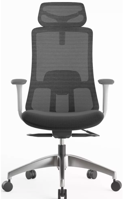 Ergonomická kancelárska stolička WISDOM s opierkou hlavy — sieťovina, sivý plast, nosnosť 120 kg, tmavo sivá Mercury star