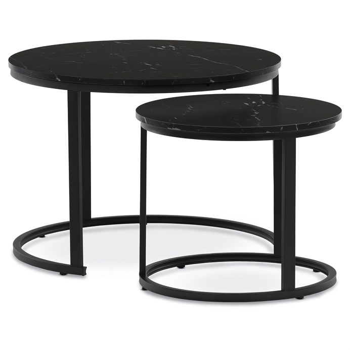 Sada 2 konferenčných stolíkov OREO 3 – s čiernym mramorovým dekorom a kovovou základňou Autronic