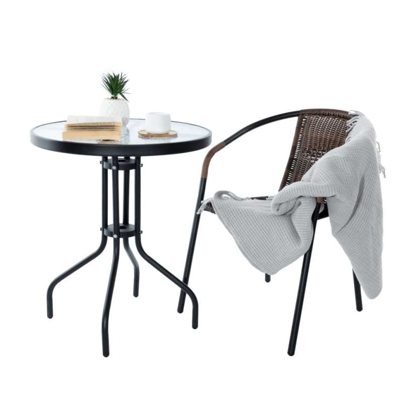 Zahradní židle DOREN — kov, umělý ratan, černá / hnědá, nosnost 150 kg Kondela