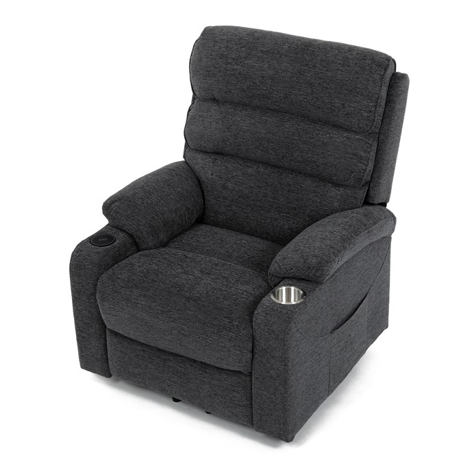 Relaxační křeslo s elektrickým polohováním HOMER - látka, šedá