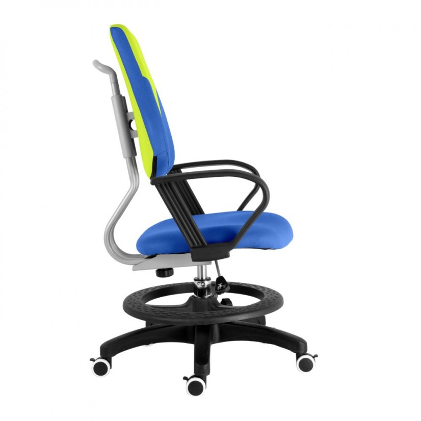 Detská rastúca stolička s podnožou BAMBINO – látka, modro-žltozelená