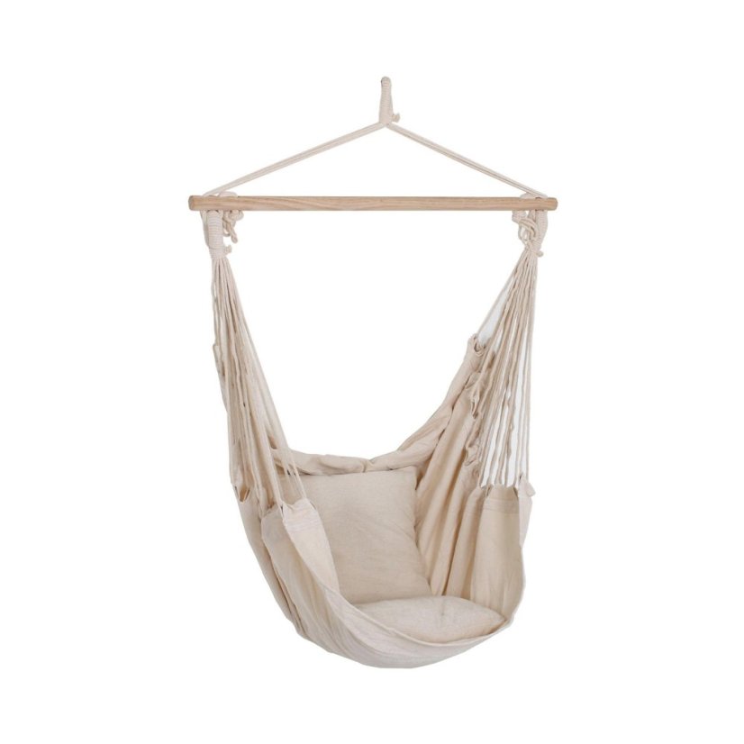 Zahradní závěsné křeslo KLÁRA s polštáři – masiv, bavlna, béžová IDEA nábytek
