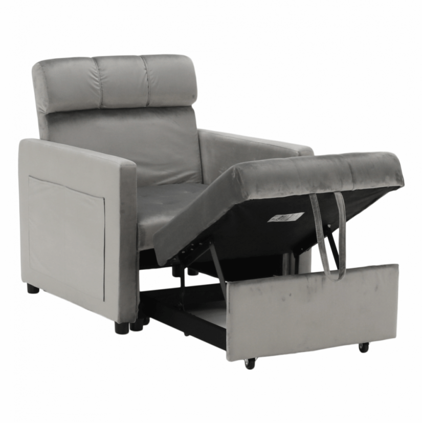 Rozkládací křeslo IGRIM — světlešedá látka/plast