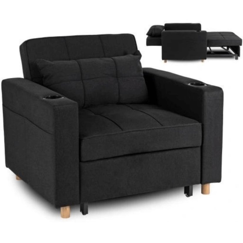 Elegantné ergonomické kreslo SOLOR v čiernej farbe - s držiakom na pitie