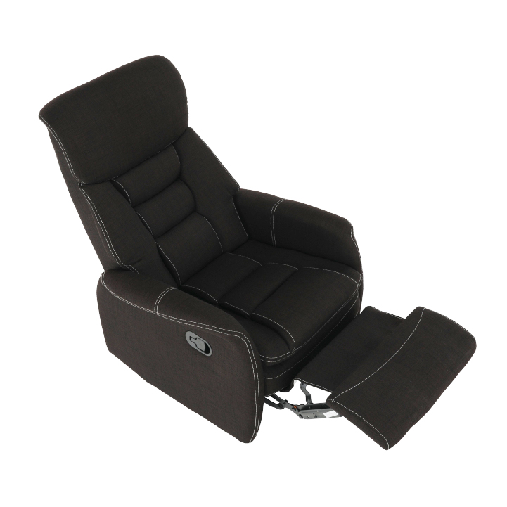 Relaxační TV křeslo KOMFY — výsuvná podnožka, hnědá látka, nosnost 150 kg