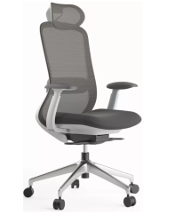 Kancelárska ergonomická stolička BESSEL s podhlavníkom — sieť, čierny plast, nosnosť 120 kg, tmavo sivá