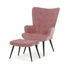 Luxusné relaxačné kreslo NUVOLA s taburetom – vodoodpudivá, zamatová, ružová látka Autronic
