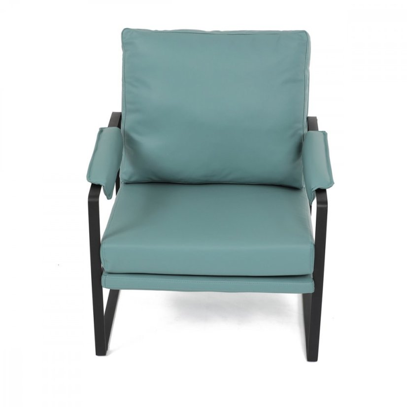 Dizajnové kreslo TUVIN — kov, ekokoža, modrá