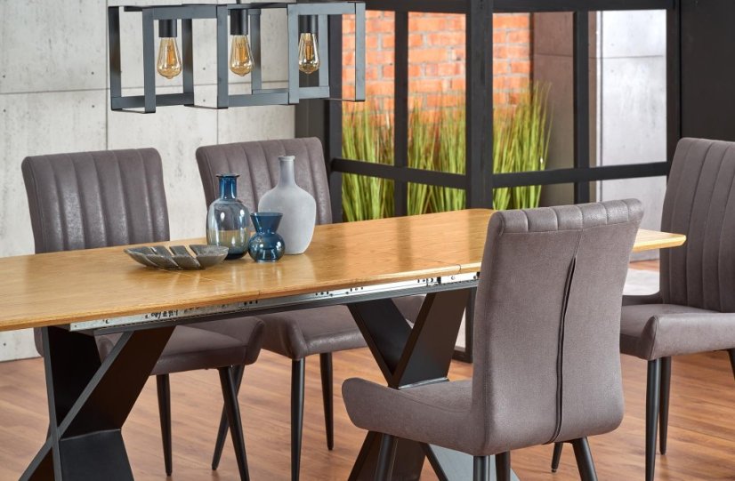 Jídelní rozkládací stůl CHANDLER –? 160x90x75 (+60), dub, černá Halmar