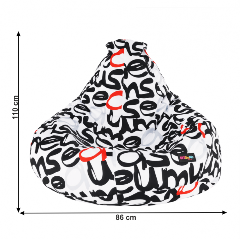 Sedací vak ELION – 86x100, látka, černá / šedá / červená Kondela