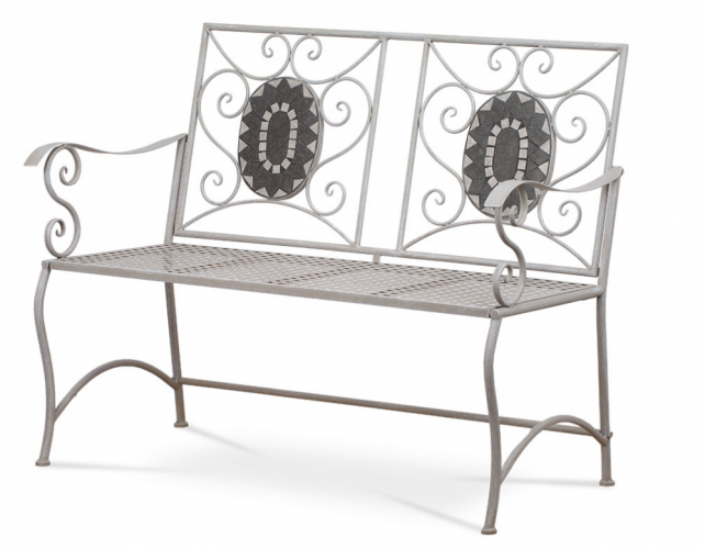 Zahradní lavice s mozaikou LUNGI — kovová konstrukce, šedý matný lak