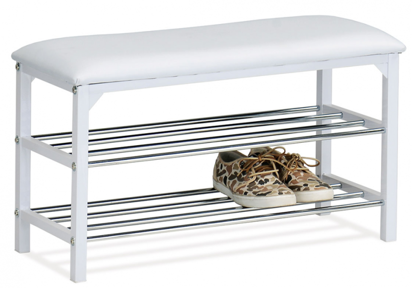 Botník KOBUK s odkladacími policami - kov, koženka, biela