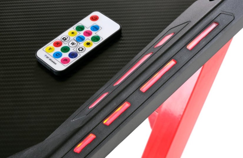 Herní stůl RAPTOR s LED s osvětlením - 122x60, černá/červená Halmar