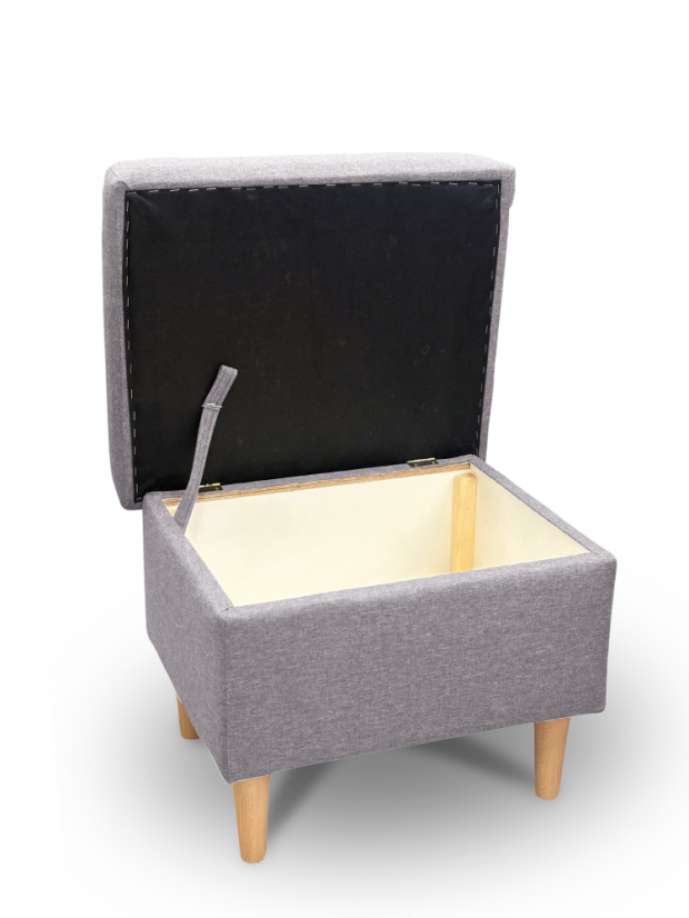 Křeslo ušák VISBY + taburet s úložným prostorem – masiv, látka, světle šedá Kupžidle