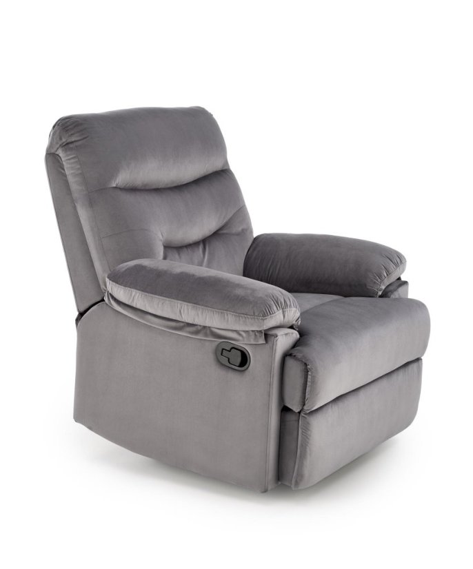 Relaxačné polohovacie kreslo DRAGER - zamatová látka, sivá