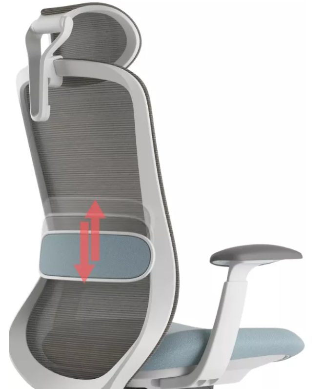 Kancelárska ergonomická stolička BESSEL s podhlavníkom — sieť, čierny plast, nosnosť 120 kg, modrá