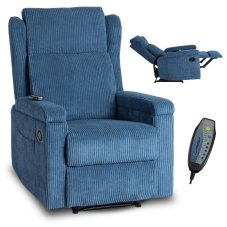 Luxusné masážne kreslo SEBASTIAN z modrého manšestru