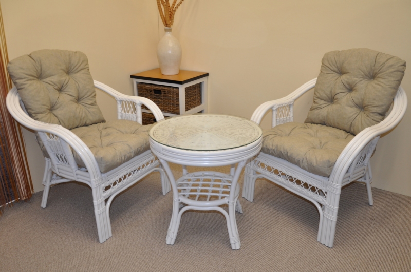 Zahradní set SAULO 2 + 1 — ratan, látka, bílá / více barev