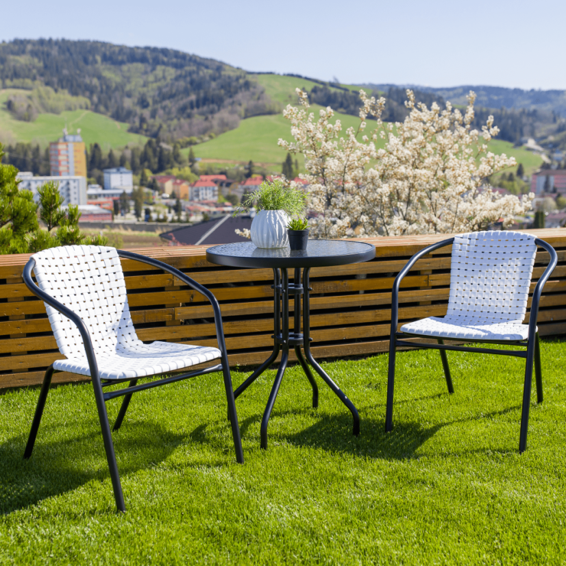 Zahradní židle BERGOLA — kov, plast, černá / bílá Kondela