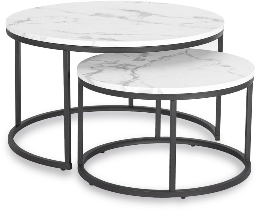 Elegantná sada stolíkov DAFNE MAX, biely mramor a čierny kov Meble Elite